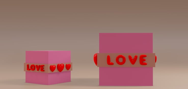 Happy Valentines day background, a box with a hearts. Romantic concept for Valentine's day. 3D work photo