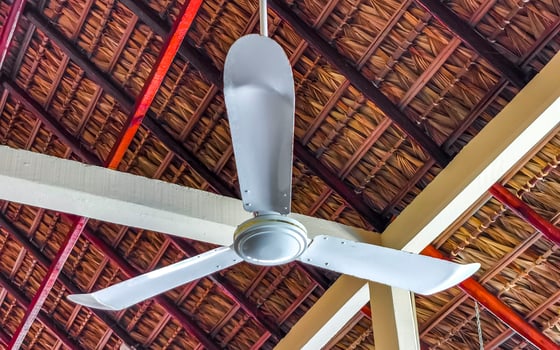 White fan under palapa roof in Puerto Escondido Mexico. photo