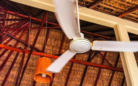 White fan under palapa roof in Puerto Escondido Mexico. photo