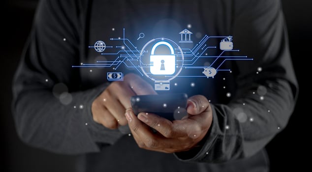 Online cyber social security internet cyberspace law rules rights regulation security lock protection against copyrights misuse conduct, social media private data privacy usage, blue banner icon photo