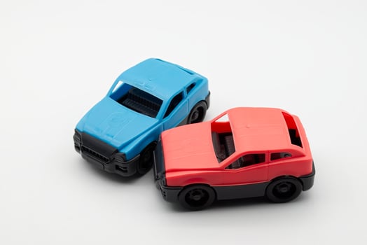 Car accident scene isolated on white background. Car crash concept. photo