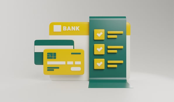 3d render Bank account book with credit debit card and transaction check, payment Internet banking concept illustration photo