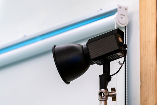 close up to Studio LED sportlight on tripod and standy in the event room. photo