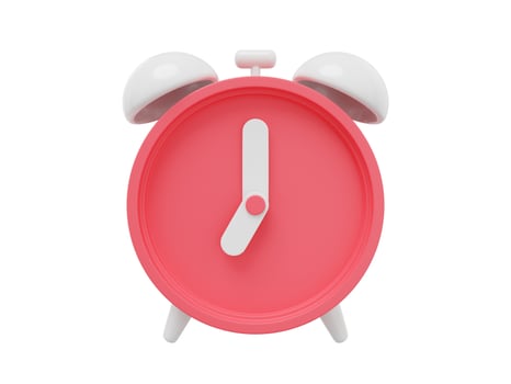 Minimal red cartoon alarm clock. 3D rendering. Icon on white background. photo