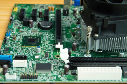 side view of computer motherboard photo