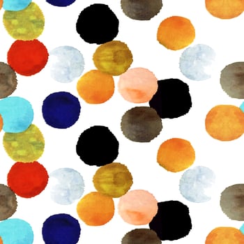 Seamless watercolor polka dots, geometric painting. photo