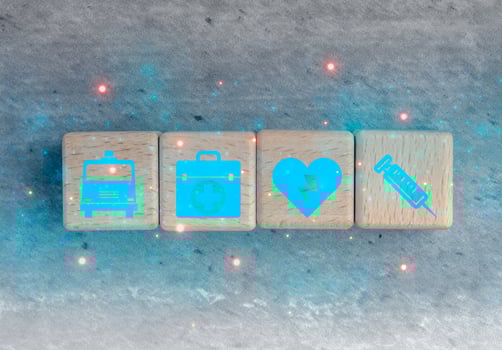 Wooden blocks and medical signs.Health care concept. photo