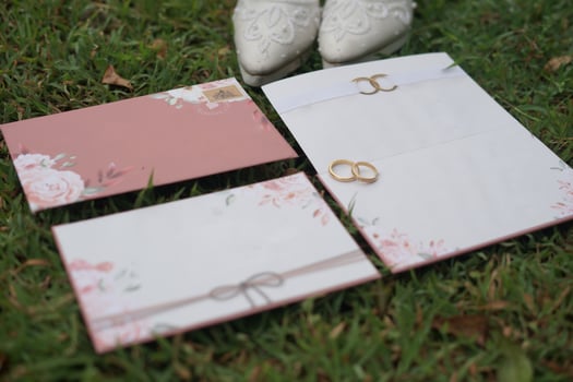 Wedding Invitation Card with a pair of Bride's Shoes photo