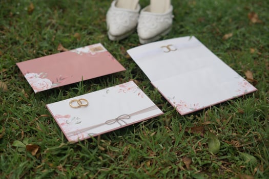 Wedding Invitation Card with a pair of Bride's Shoes photo
