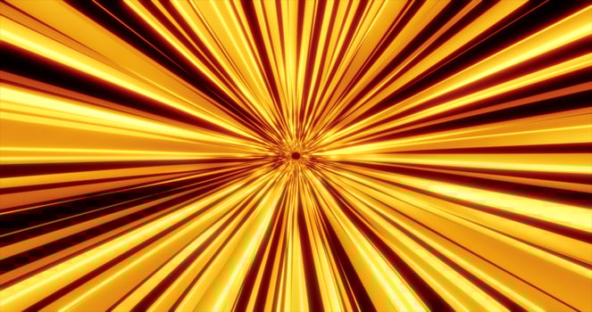 Abstract yellow bright glowing particles and magical energy lines in a tunnel with sun rays. Abstract background photo