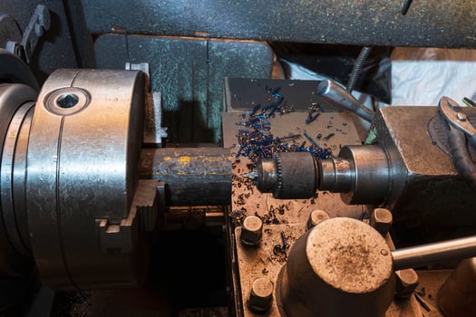 Old metal lathe in the workshop, metalworking, machine tools photo