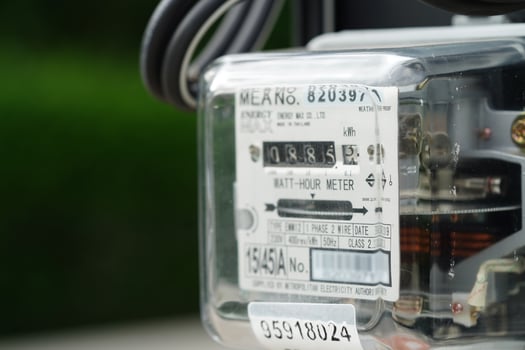 Bangkok, Thailand - May 15, 2022 Electric measuring power meter for energy cost at home and office. photo