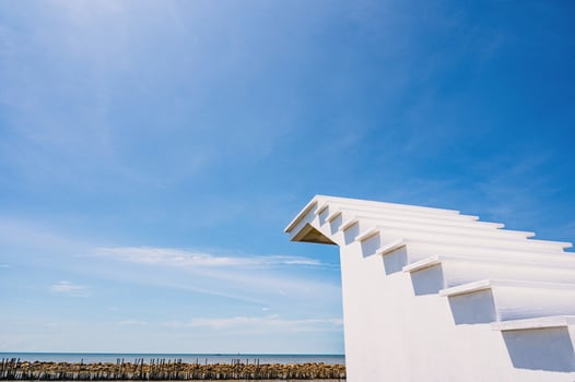 Beautiful seascape and blue sky with white staircase to the sky beside the sea in thailand.Beautiful seascape and blue sky with white staircase to the sky beside the sea in thailand. photo