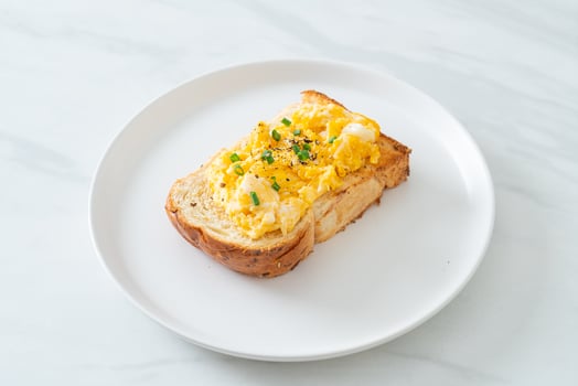 bread toast with scramble egg photo