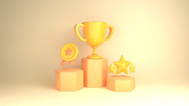 3D cartoon rendering of Champion trophy. Sport award and success concept. Cartoon game prize icon. photo