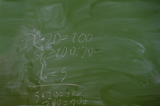 School green board with examples written in chalk. photo