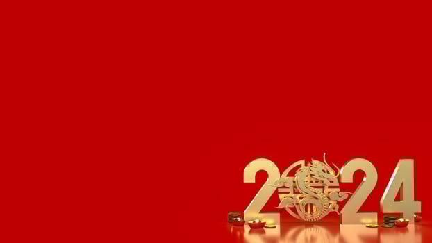 The gold Chinese money and dragon zodiac for 2024 year 3d rendering photo