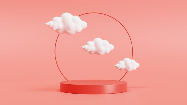 Red background with clouds on a premium stand. For Chinese New Year auspicious events and celebrations. 3d rendering. photo