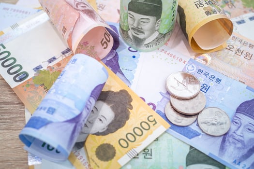 South Korean won currency money exchange. Finance business currency exchange concept. photo