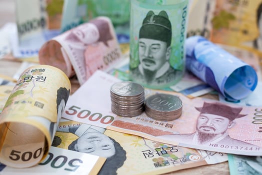 South Korean won currency money exchange. Finance business currency exchange concept. photo