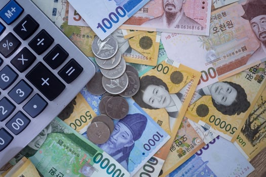 South Korean won currency money exchange. Finance business currency exchange concept. photo