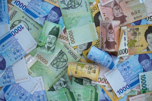 South Korean won currency money exchange. Finance business currency exchange concept. photo