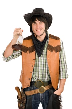 happy young cowboy with a bottle photo