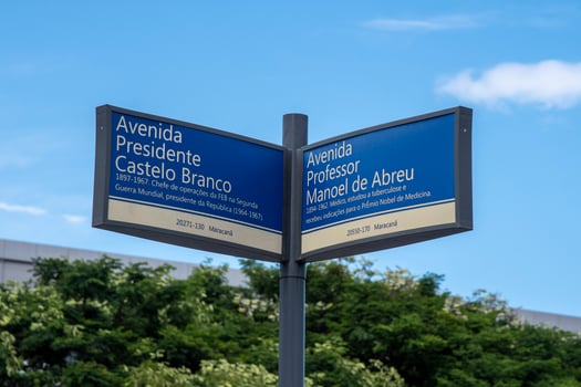 Rio, Brazil - January 03, 2023, signage and identification plate with the name of the street photo