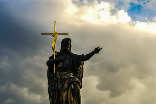 Historic Jesus on the old Prague Cemetery, Czech Republic photo