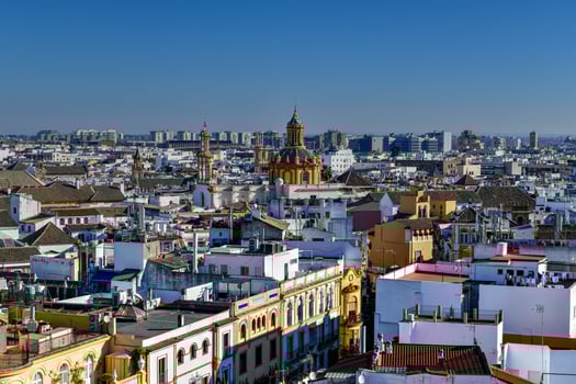 Aerial view of the Church of Santa Cruz in Seville, Spain. photo