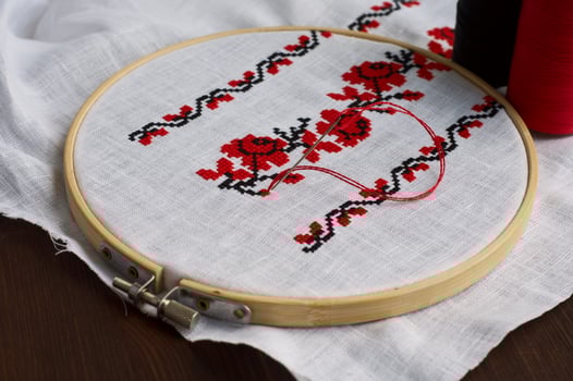 Detail of traditional handmade cross-stitch photo