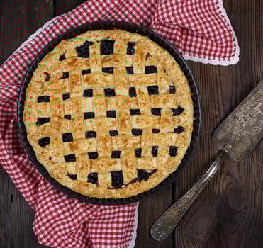 baked round black currant cake photo