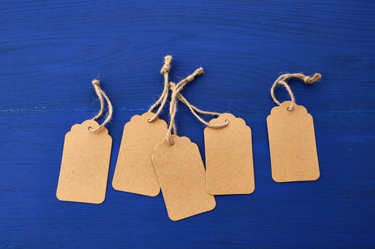 set of empty brown empty tags for clothes and other purposes photo
