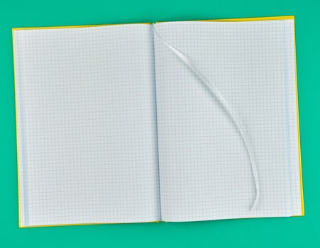 open notebook in line on a green background photo