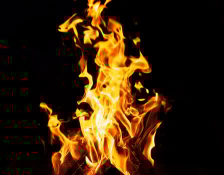 burning wooden logs and large orange flame photo