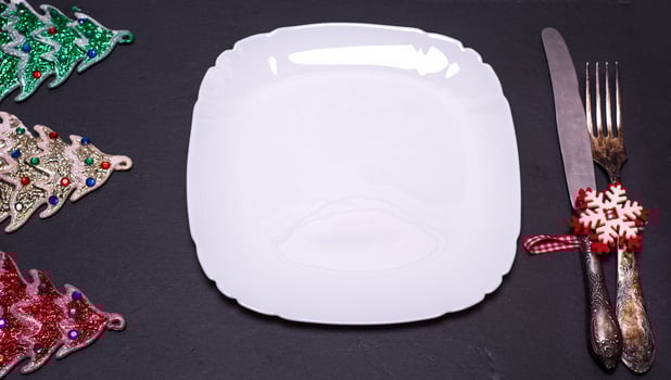 square white plate with iron vintage fork and knife photo