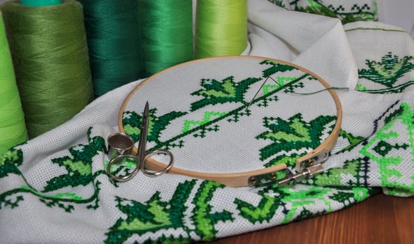 The process of cross stitch products wooden hoop photo