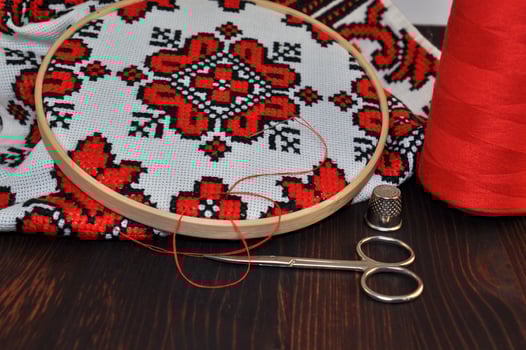 Element Embroidered towels in wooden hoop photo