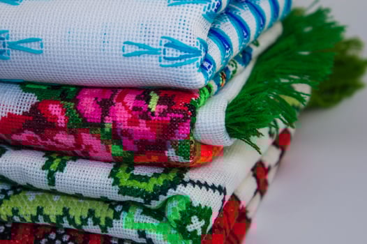 Traditional embroidered towels, close-up photo