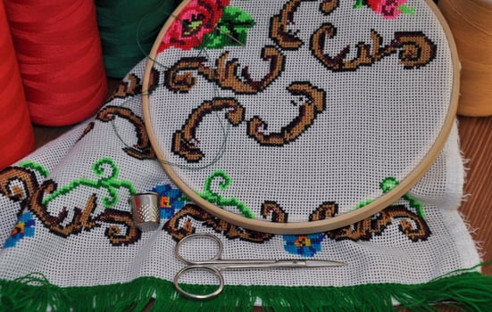 Set for embroidery on a wooden table photo