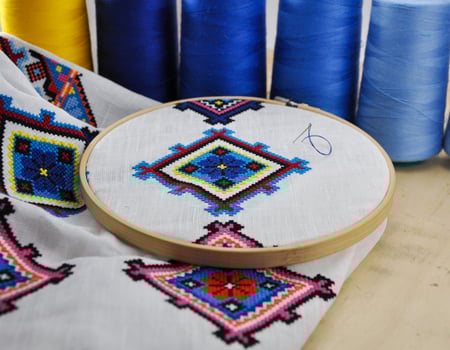 Geometric pattern in the embroidery hoop photo