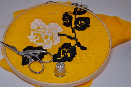 Sewing and embroidery craft kit, selective focus photo