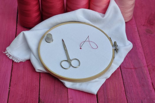 stylized photo of objects for needlework in purple tones