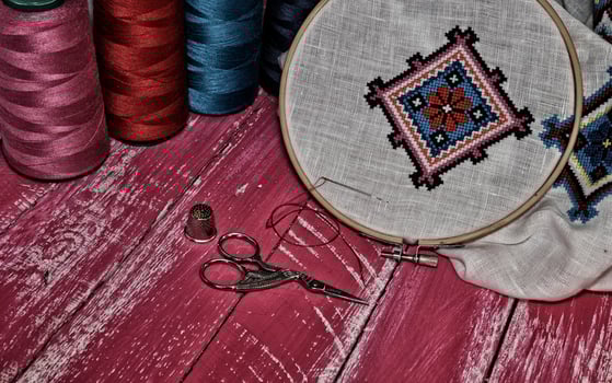 Stylized vintage photo sewing items
