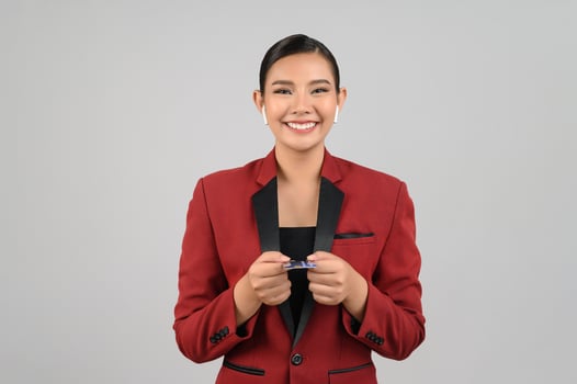 Young beautiful woman in formal clothing for officer on white background photo