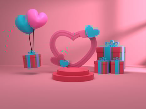 3D Rendering valentine background with decoration podium for product showcase photo
