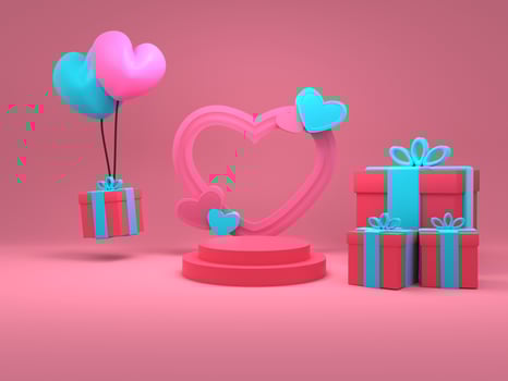 3D Rendering valentine background with decoration podium for product showcase photo