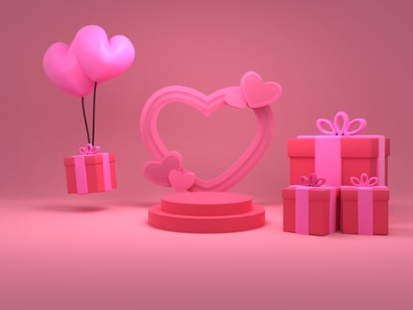 3D Rendering valentine background with decoration podium for product showcase photo