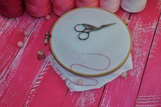 Set for needlework and embroidery sewing photo