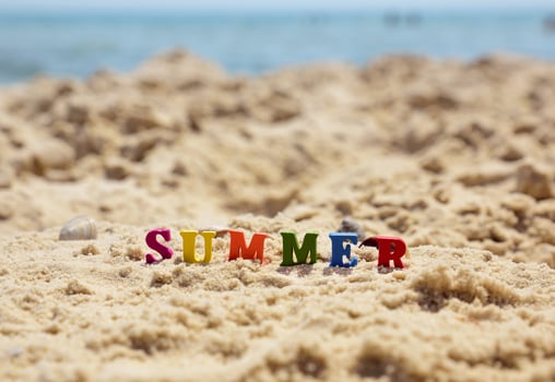 Inscription summer on yellow sand photo